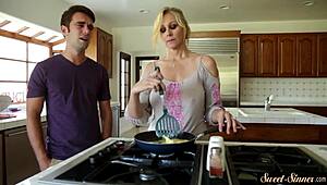 Dude, that hot stepmom milf gets railed deep then cum blasted all over her big tits