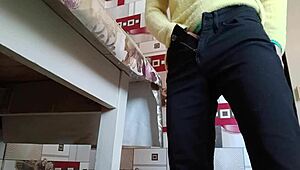 stepsister sneaks solo masturbation orgasms on desk in tight jeans