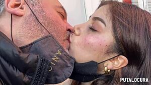 Hot Latina Marina Gold caught sucking cock on street then bends for doggy!