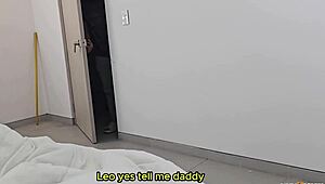 petite stepdaughter sneaks daddy's cock while stepmom sleeps nearby