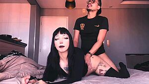 skinny goth latina pawg babe rides wet pussy bent over doggystyle with tattooed qrozne backstage