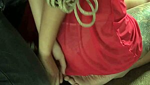 damn this inked bdsm chick's tied tight while maledom toys her pussy rough and gags her hard