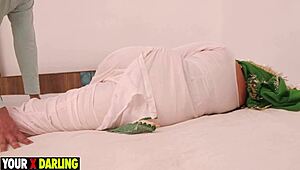 Stepmom in white suit shocked by stepson fucking her alone in hotel room