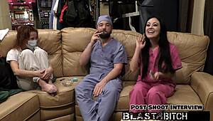 blaire celeste moans through two pov blowjobs before cum blast in hospital gloves