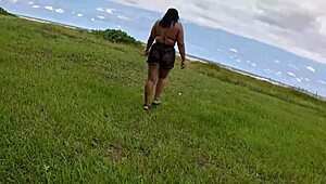 nicoly seduces beach fireman rides cock deep in woods