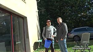 busty blonde mature milf cougar takes double vaginal penetration gangbang riding from group pounding