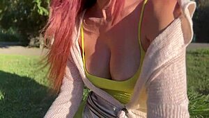 Italian Milf Artemisia Love Smokes Cigarette Park Big Tits Flash