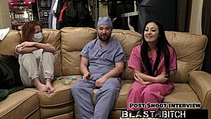 blaire celeste moans through two pov blowjobs before cum blast in hospital gloves