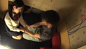 Japanese busty schoolgirl gets secret massage on huge tits and ass