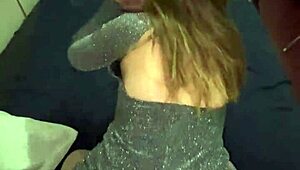 Beautiful big ass bent over in sparkly party dress doggystyle