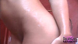 dreamy tanned brunette shaves her tight asshole under outdoor shower spray