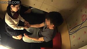 Japanese busty schoolgirl gets secret massage on huge tits and ass