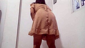 stepdaughter flashes tight pussy and big tits while cleaning for stepdad