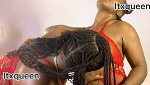 Two tattooed African lesbians moan and kiss while gaping on Emris' big black cock in bent over doggystyle quickie