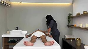 rosxy gutierrez massages dani clark then fucks him with her huge latina ass and tits. cachonda puta delivers happy ending