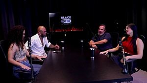 woman stuffs everything in mouth for lesbian scenes as cuckold swingers watch her black cock