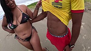 nicoly seduces beach fireman rides cock deep in woods