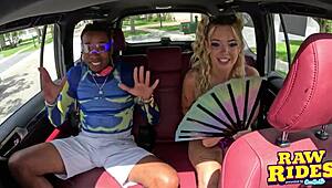 blonde raver deepthroats bbc then bends over doggystyle in rideshare for creampie