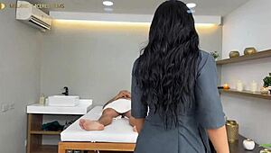 rosxy gutierrez massages dani clark then fucks him with her huge latina ass and tits. cachonda puta delivers happy ending