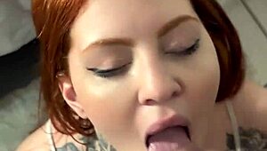 Redhead nerd stepsis craves sucking huge cocks till they explode on her face