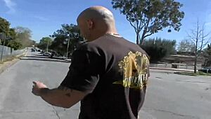 Horny housewife's big tits bounce as stranger fucks her outdoors