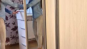 stuck in wardrobe but her lips wrap around my cock