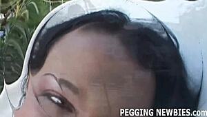 ready for your first pegging pain with this experienced femdom strapon girl?