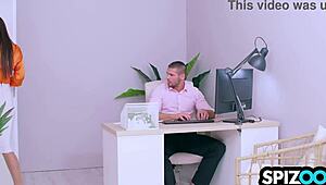 naughty secretary cindy shine teases boss with deepthroat and shaved pussy spooning