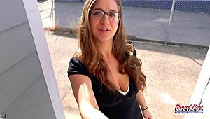 green eyed coed kay lee teases with her mouth then takes it deep pov blowjob brunette milf cumshot