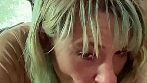 Real hooker grabs cock in backseat sucking every drop outdoors deep