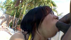 Scorpio rams huge dick into Coral by pool in yellow bikini fucking her hard