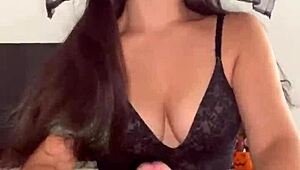 halloween witch debora prado jerks my big cock pov with her huge natural tits bouncing