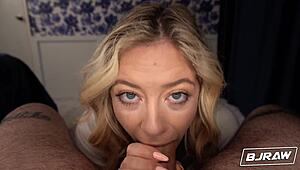 River lynn drops to her knees in pov and deepthroats that monster cock till facial cumshot explodes.