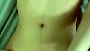 Tight wet shaved petite Asian teen couple sensual riding cowgirl juicy pussy orgasm pretty small tits belly passionate sex homemade