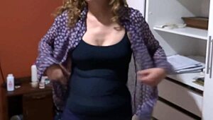 stepson strokes huge load watching stepmom's fat tits bounce