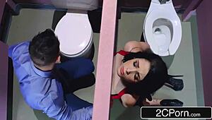 busty tattooed brunette teen piercings bounce as she deepthroats mystery cock through gloryhole then bends over bathroom wall for hardcore big natural tits doggystyle pounding