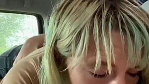 Real hooker grabs cock in backseat sucking every drop outdoors deep