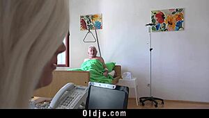 Sick grandpa scores busty 18+ nurse's deepthroat and doggystyle cure!