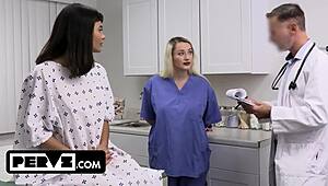 i make this naughty deal with my latina doctor apryl rein for a fake virginity cert, she rides my cock cowgirl licks my cum off her big pierced nipples in the hospital exam room