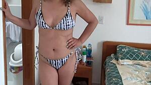 voyeur films busty mature latina stepmom in bikini flashing big hairy pussy