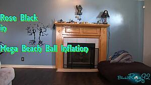 MEGA HOUSEWIFE INFLATES HUGE BEACH BALL IN BLACK SOCKS!