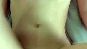 Tight wet shaved petite Asian teen couple sensual riding cowgirl juicy pussy orgasm pretty small tits belly passionate sex homemade