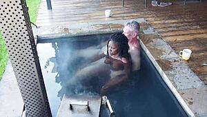 Ebony Secretary Rips Clothes For Boss's Big Black Cock In Hottub
