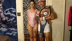 Pornstar Champion Faces Women in Intense Full Nelson Wrestling Hold Contest