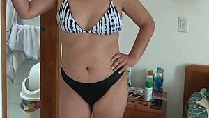 voyeur films busty mature latina stepmom in bikini flashing big hairy pussy