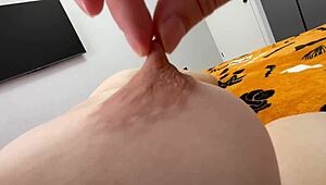 She plays with her hard erect nipples begging for babysitter fun