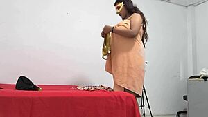 chubby 18-year-old latina student adjusts sexy uniform before early class