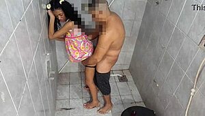 Excited Stepdad Teaches Sexy Latina Teen Doll Anal Orgasm in Bathroom Fuck