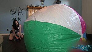 MEGA HOUSEWIFE INFLATES HUGE BEACH BALL IN BLACK SOCKS!