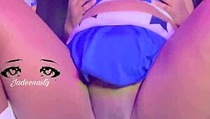 Cheerleader ebony squirts hard bouncing huge natural tits!